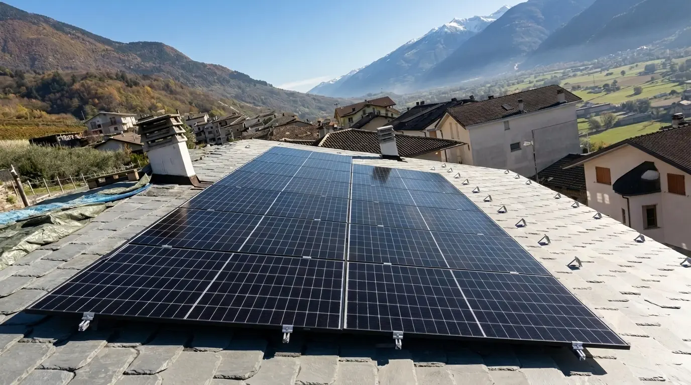 Pannelli fotovoltaici su tetto installati in Valtellina